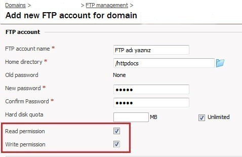 FTP hesabı oluşturmak